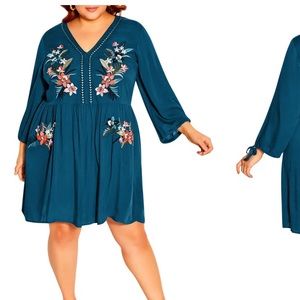 NWT City Chic Dreamy Embroidery Dress in Poseidon Size 16